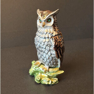 Rucinni‎ Owl Jeweled Magnetic Hinged Trinket Box Green Eyes 3"